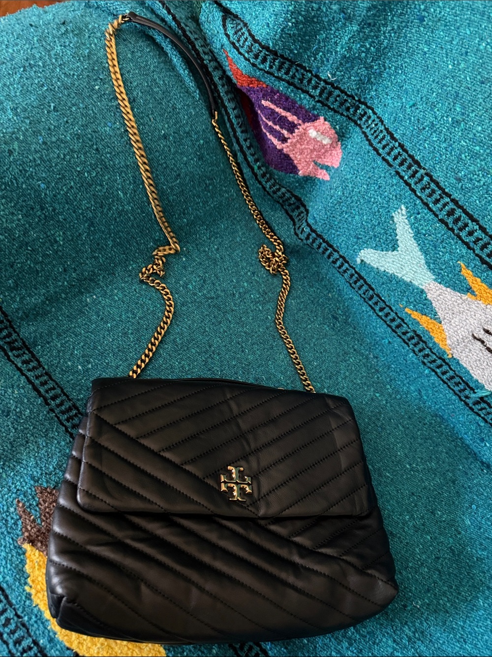 Tory Burch Black Quilted Leather Shoulder Bag with Gold Chain - Picture 5 of 5